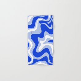 Retro Liquid Swirl Abstract Pattern Royal Blue, Light Blue, and White  Hand & Bath Towel