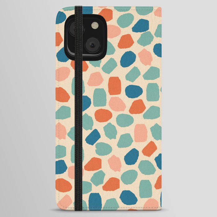 Ink Dot Mosaic Pattern in Muted Retro Teal Blush Orange iPhone Wallet Case