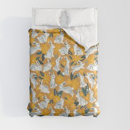 Bunnies & Blooms - Ochre & Teal Palette Comforter