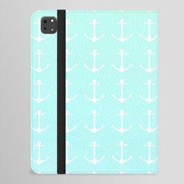 Modern Nautical Blush Teal Aqua White Anchor Pattern iPad Folio Case