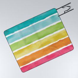 Watercolor Rainbow Stripes Picnic Blanket