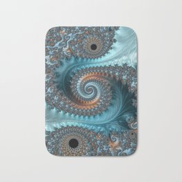 Feathery Flow - Teal and Taupe Fractal Art Bath Mat