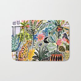 Karen Fields Tiger in the City Bath Mat | Fun, Tropical, Palmtrees, Wildcat, Colorful, Cat, Boho, Animal, Exotic, Illustration 