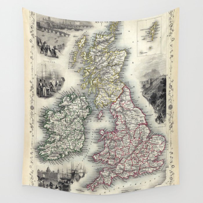 The British Isles - Tallis - 1851 Vintage pictorial map Wall Tapestry
