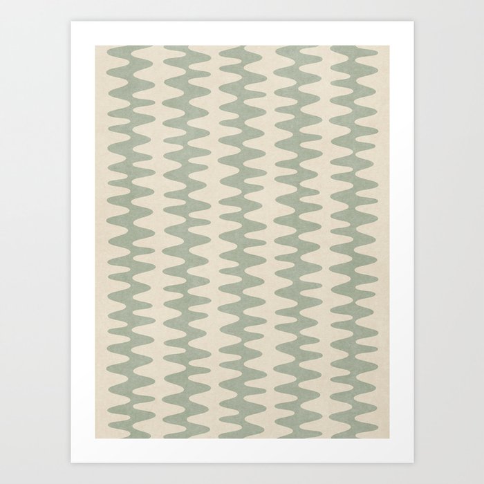 Vertical Waves Sage Green Art Print
