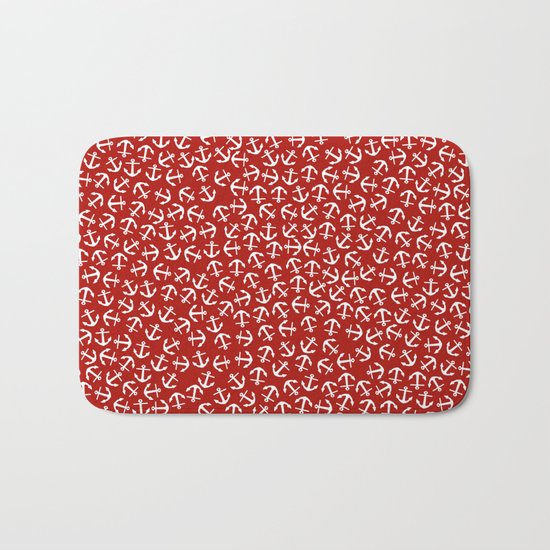 Maritime small Nautical Red and White Anchor Pattern - Anchors on #Society6 Bath Mat