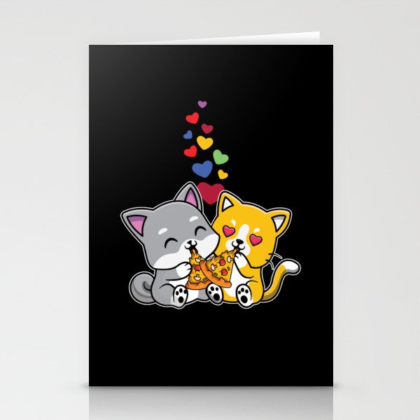 Pet Cat Animal Hearts Pizza Meow Valentines Day Stationery Cards