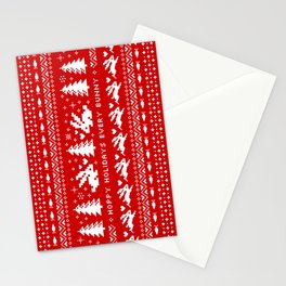 Bunnies Holiday Patterm | White Christmas Rabbits Stationery Card