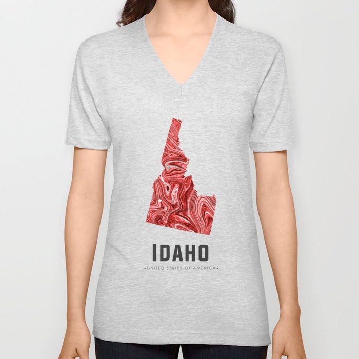 Idaho - State Map Art - Abstract Map - Red V Neck T Shirt
