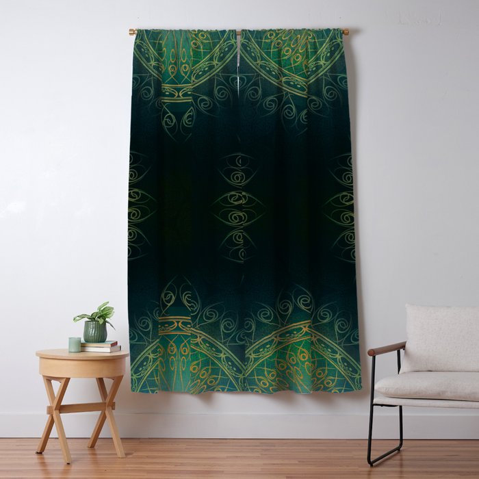 Dark Clover Green Gold Mandala Deluxe Blackout Curtain By