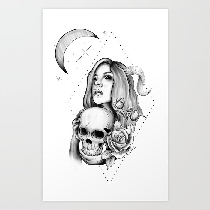 Tattoo Flash Celestial Witch Art Print by artbylyssa00 | Society6