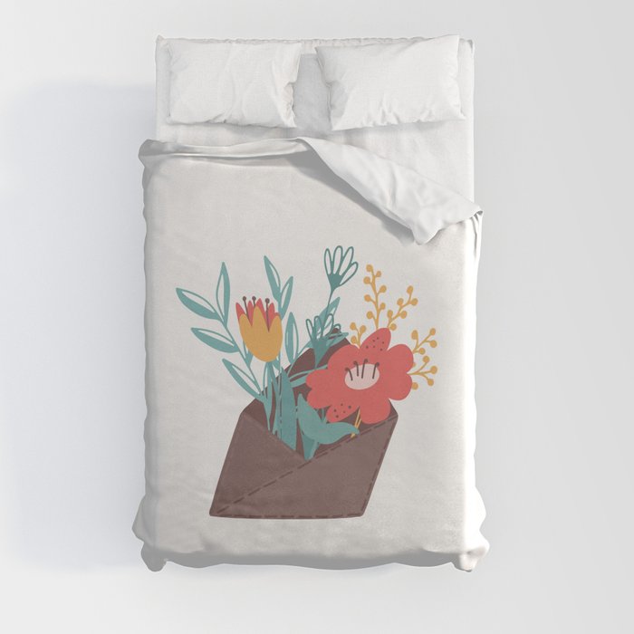 Envelope with cozy flowers Duvet Cover