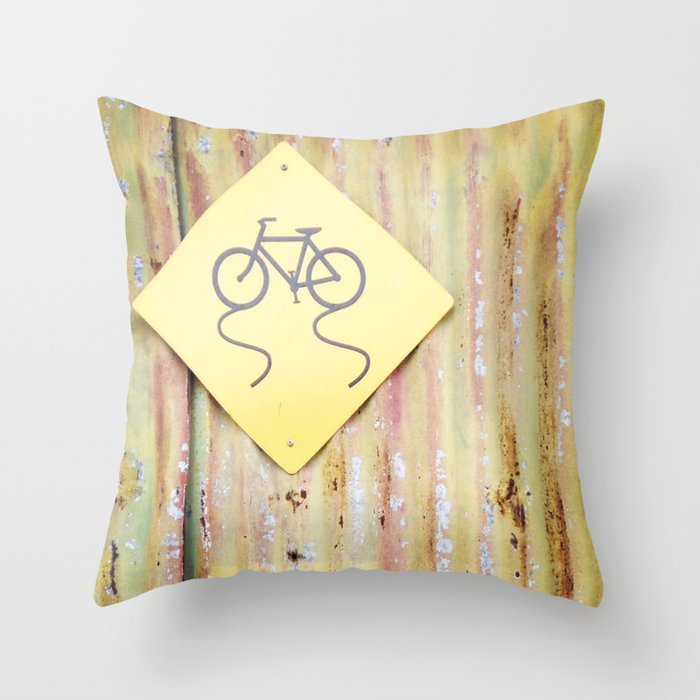 Yellow Bike Sign Throw Pillow