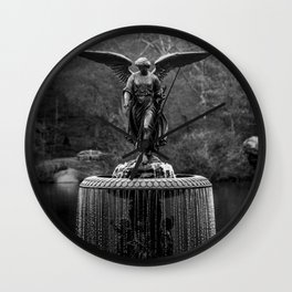 Believe in Magic, Bethesda Terrace Angel Fountain black and white photograph / art photography Wall Clock