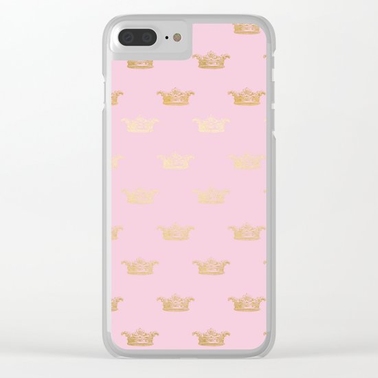 Princess gold crown pattern on pink background Clear iPhone Case