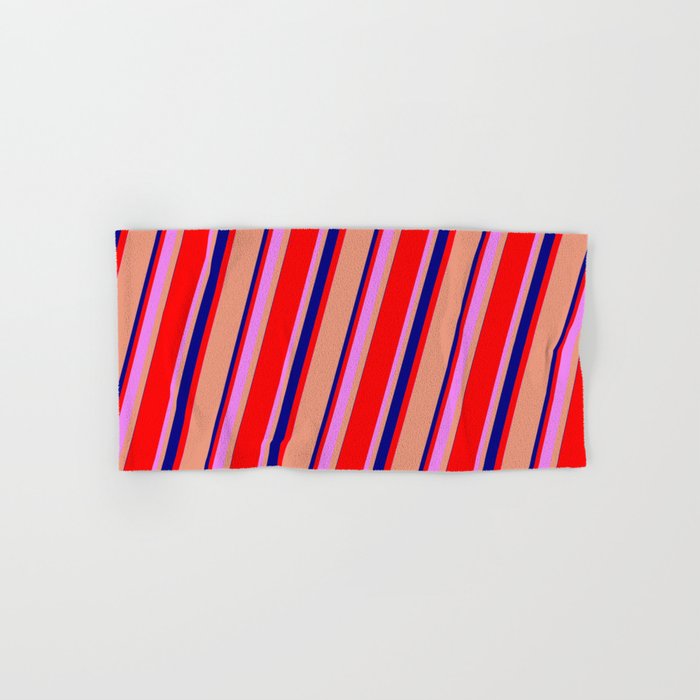 Dark Salmon, Blue, Red, and Violet Colored Lines Pattern Hand & Bath Towel