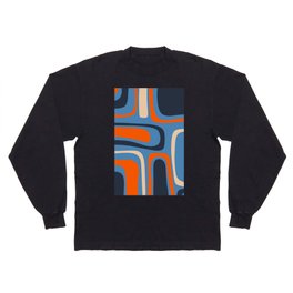 Palm Springs Retro Mid Century Modern Abstract Pattern Blue and Orange Long Sleeve T-shirt