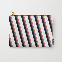 [ Thumbnail: Eye-catching Chocolate, Hot Pink, Dark Slate Gray, Black & White Colored Lined Pattern Carry-All Pouch ]