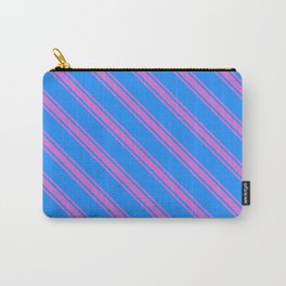 [ Thumbnail: Blue & Orchid Colored Striped/Lined Pattern Carry-All Pouch ]