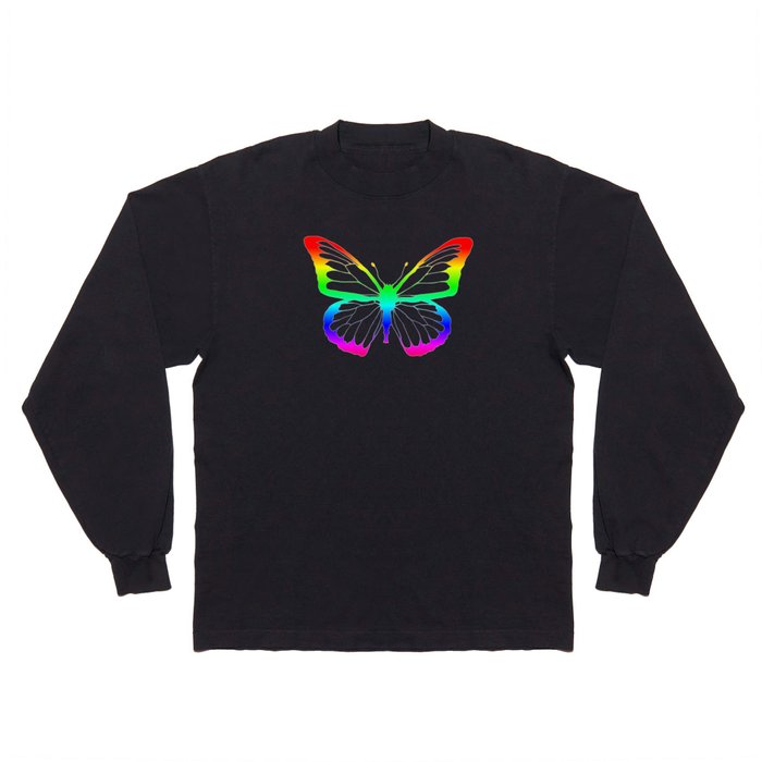 Rainbow Outline Butterfly Long Sleeve T Shirt