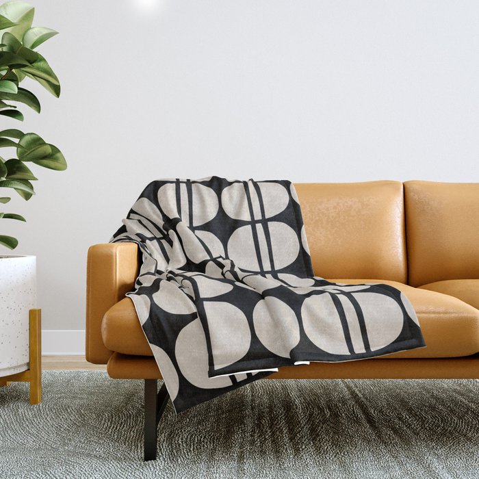 Mid Century Modern Geometric Pattern 157 MCM Black and Linen White Throw Blanket