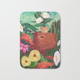 Capy Bath Mat | Painting, Freedom, Carpincho, Elegant, Wildflife, Capybara, Sansavieria, Garden, Capybaras, Lillies 