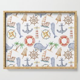 Nautical Watercolor Pattern Illustration Serving Tray