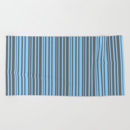 [ Thumbnail: Dim Gray and Light Sky Blue Colored Striped/Lined Pattern Beach Towel ]