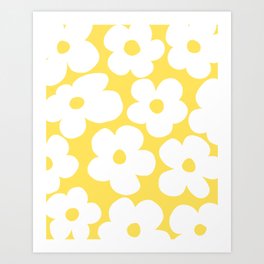 Large White Daisies on Yellow Background – Floral Decor Art Print