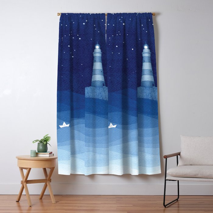 Lighthouse The Paper Boat Blue Ocean Blackout Curtain By Vapinx