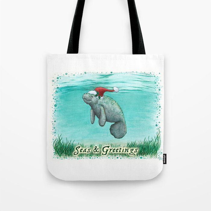 Seas and Greetings ~ "Mossy Manatee" by Amber Marine ~ Watercolor ~ (Copyright 2016) Tote Bag