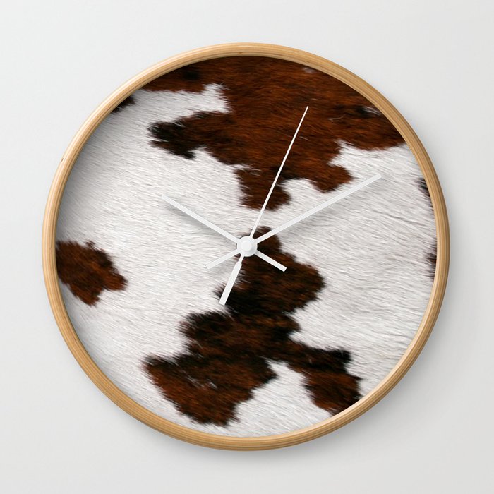 Bold Brown and White Cowhide (screen print) Wall Clock