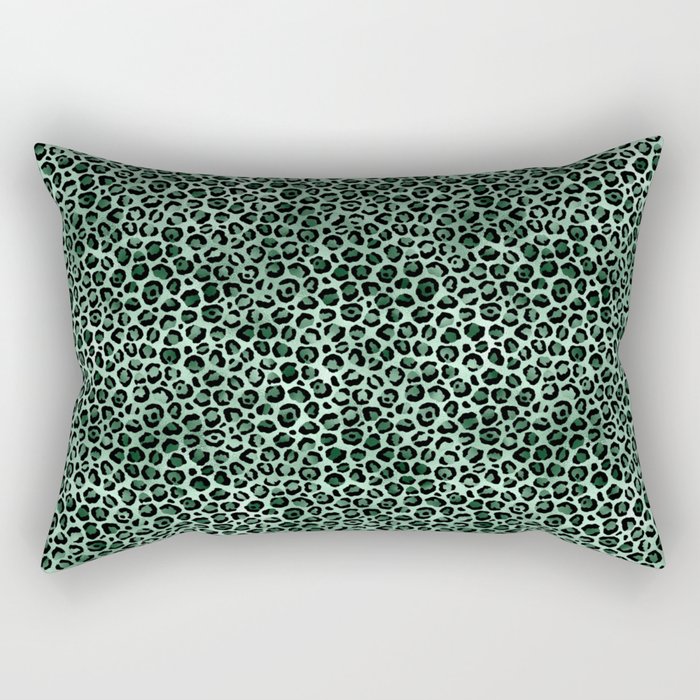 Green Metallic Leopard Pattern Rectangular Pillow