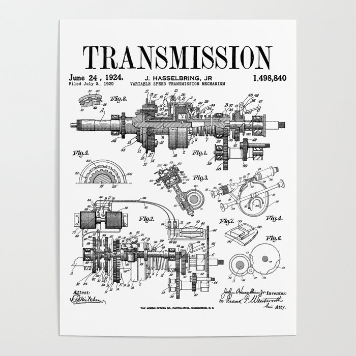 Car Automobile Engine Transmission Vintage Patent Print Poster