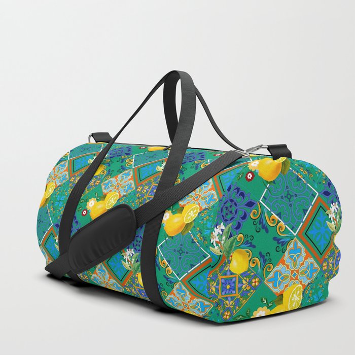 Tiles,mosaic,azulejo,quilt,Portuguese,majolica,lemons,citrus. Duffle Bag