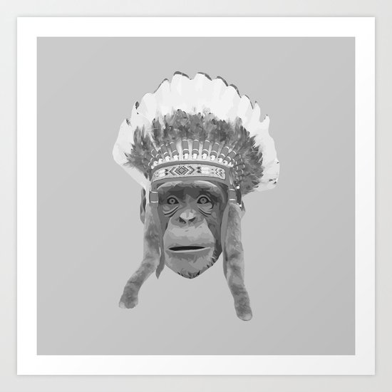 Indian Headdress Monkey Art Print