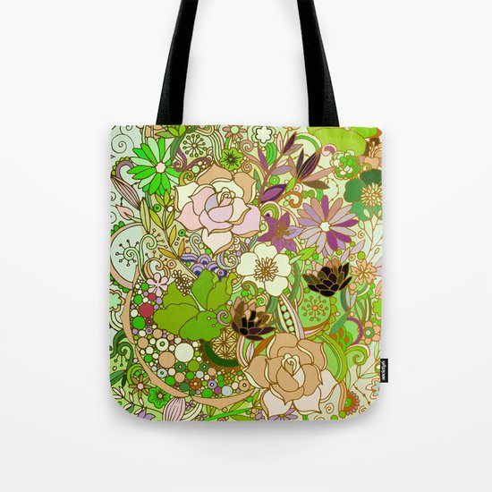 Detailed summer floral pattern, green Tote Bag
