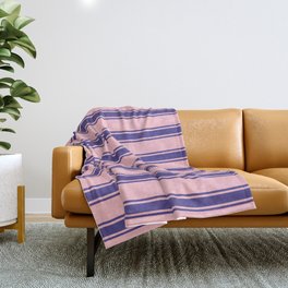 [ Thumbnail: Pink and Dark Slate Blue Colored Pattern of Stripes Throw Blanket ]