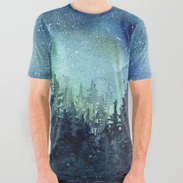 Galaxy Watercolor Aurora Borealis Painting All Over Graphic Tee