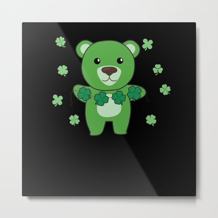 Bear With Shamrocks Cute Animals For Luck Metal Print