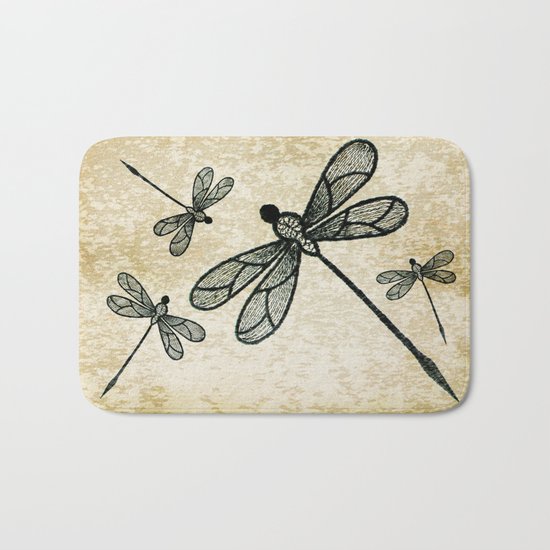 Dragonflies on tan texture Bath Mat