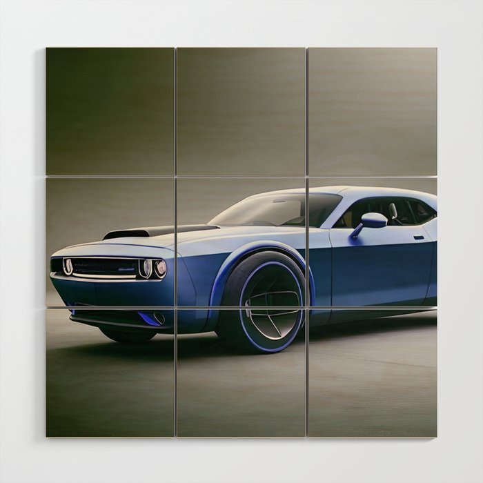 B5 blue American Muscle Challenger Hellcat Demon Hemi color artwork photograph poster / posters Wood Wall Art