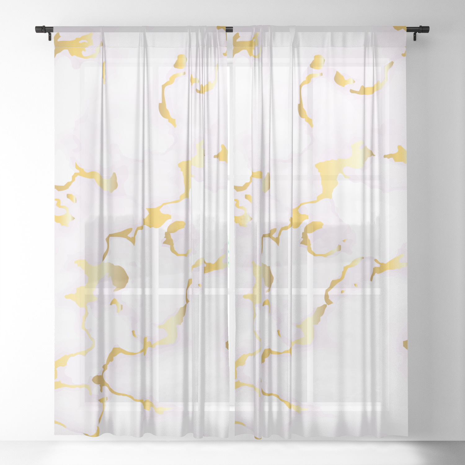 Luxury White Faux Marble Gold Leaf Accent Sheer Curtain By Gogaart Society6