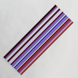 [ Thumbnail: Red, Medium Slate Blue, Lavender, and Black Colored Stripes/Lines Pattern Yoga Mat ]