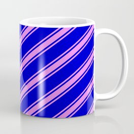 [ Thumbnail: Blue and Violet Colored Stripes/Lines Pattern Coffee Mug ]