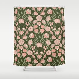 Mystery Garden Victorian Green Floral Faces Shower Curtain