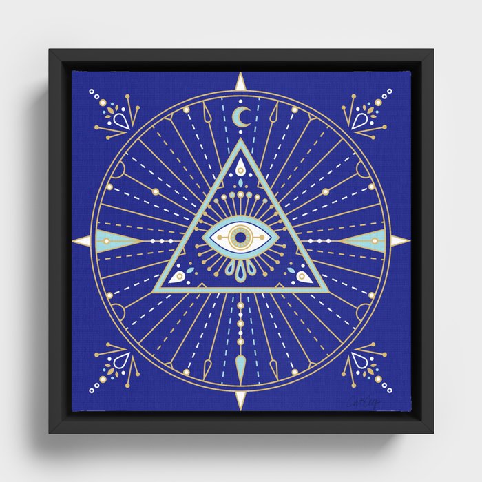 Evil Eye Mandala – Navy Framed Canvas