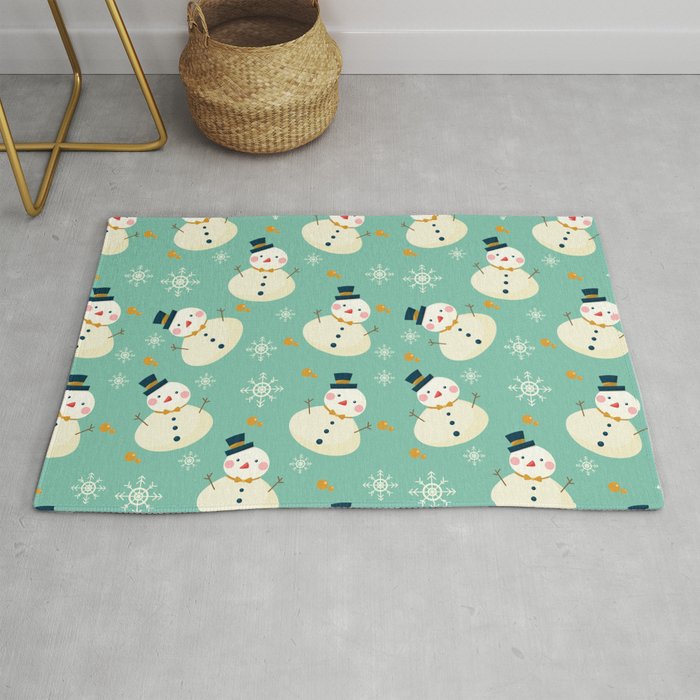 Christmas Pattern Turquoise Snowman Rug