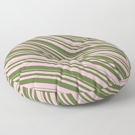 [ Thumbnail: Pink and Dark Olive Green Colored Lines/Stripes Pattern Floor Pillow ]