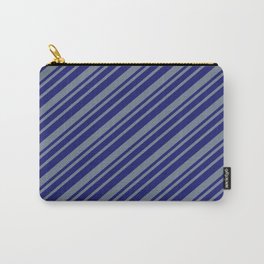 [ Thumbnail: Midnight Blue & Slate Gray Colored Striped Pattern Carry-All Pouch ]